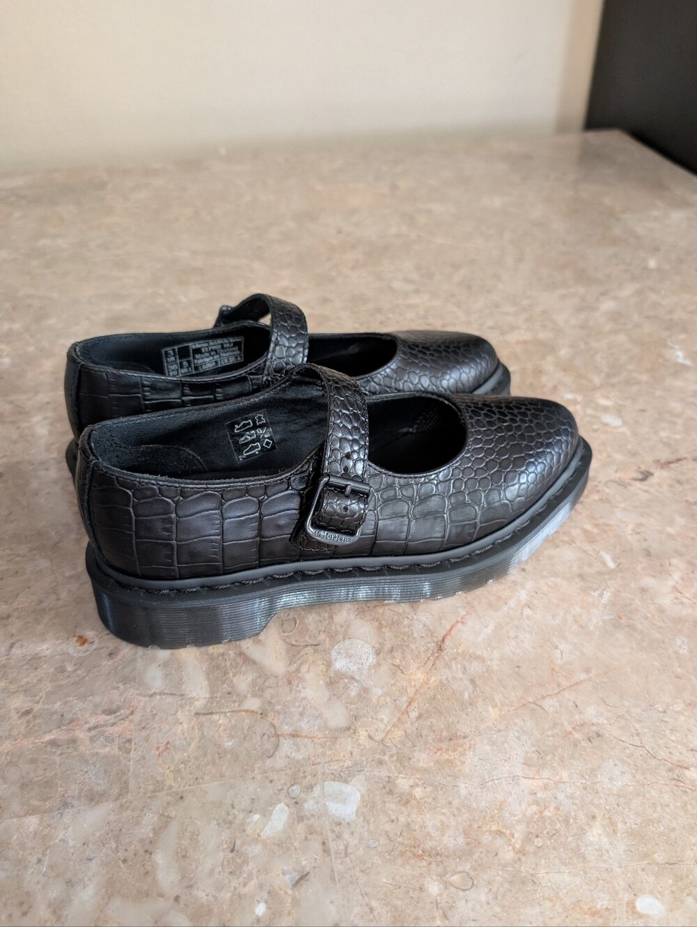 Dr, Martens Scarpe Elphie Mary Jane Emboss Leather Shoes In Black Women's Size 5 - Picture 5 of 11